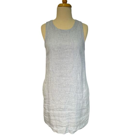 J. Crew Light Blue Sleeveless 100% Linen Tunic Dress Pockets Preppy Size Small - Picture 1 of 10